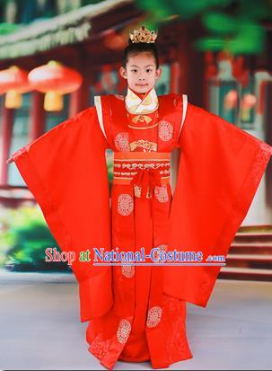 Traditional Ancient Chinese Imperial Emperor Children Costume, Chinese Tang Dynasty Boys Dress, Cosplay Chinese Majesty Embroidered Clothing Hanfu Complete Set for Kids