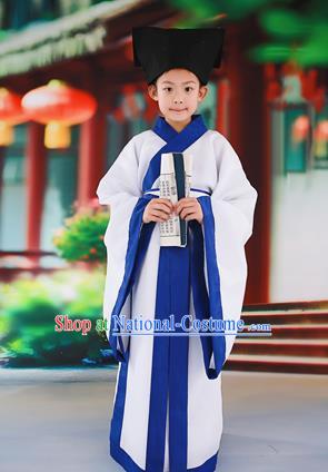 Traditional Ancient Chinese Children Costume, Chinese Han Dynasty Boys Students Dress, Cosplay Chinese Scholar Clothing Hanfu Complete Set for Kids