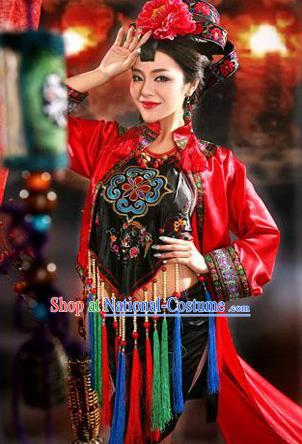 Traditional Ancient Chinese Imperial Emperess Costume, Chinese Tang Dynasty Sexy Bellyband Dress, Cosplay Chinese Concubine Embroidered Clothing for Women