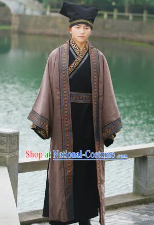 Traditional Ancient Chinese Imperial Emperor Costume, Chinese Han Dynasty Official Uniforms, Cosplay Chinese Minister Teacher Clothing Complete Set for Men