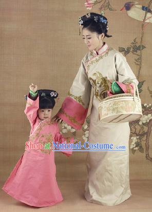 Traditional Ancient Chinese Imperial Princess and Empress Costume, Chinese Qing Dynasty Children and Mother Dress, Chinese Manchu Imperial Lady Clothing for Women