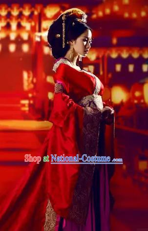 Traditional Ancient Chinese High-Grade Imperial Consort Costume, Chinese Han Dynasty Lady Red Dress, Cosplay Chinese Imperial Concubine Clothing Trailing Wedding Hanfu for Women