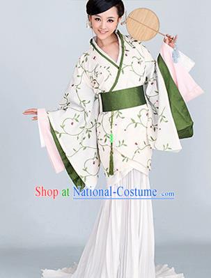 Traditional Ancient Chinese High-Grade Imperial Princess Costume, Chinese Han Dynasty Young Lady Elegant Dress, Cosplay Chinese Fairy Clothing White Embroidered Hanfu for Women