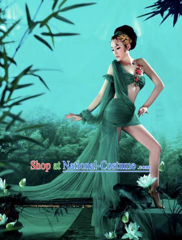 Traditional Ancient Chinese Dunhuang Flying Apsara Costume, Chinese Classic Dance Dress, Cosplay Fairy Tale Chinese Peri Imperial Princess Long Ribbon Clothing for Women