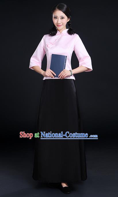 Traditional Chinese Style Modern Dancing Compere Costume, Women Opening Chorus Singing Group Classic Dance May 4th Movement Students Uniforms, Modern Dance Classic Dance Pink Blouse and Skirt for Women