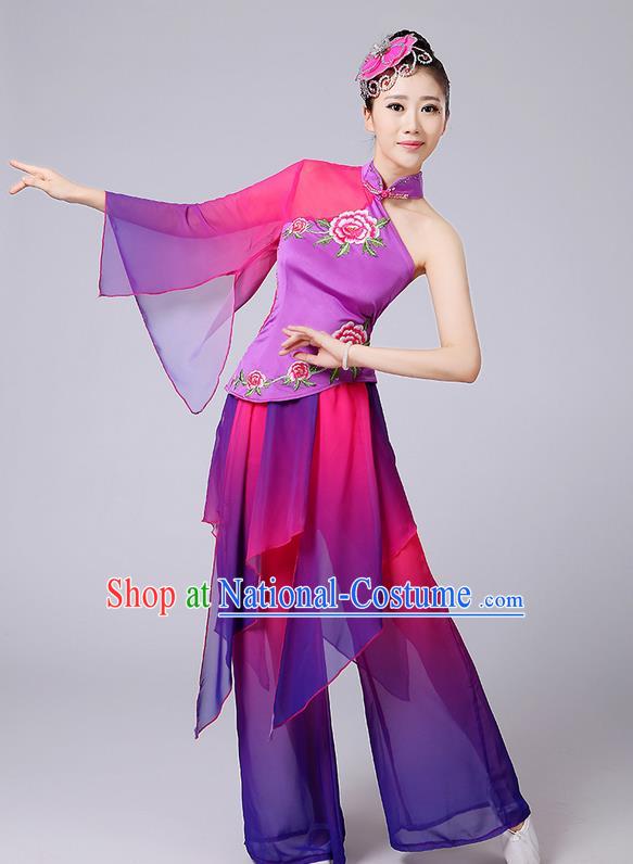 Traditional Chinese Yangge Fan Dancing Costume, Folk Dance Yangko Single Sleeve Peony Blouse and Pants Uniforms, Classic Dance Elegant Dress Drum Dance Clothing for Women