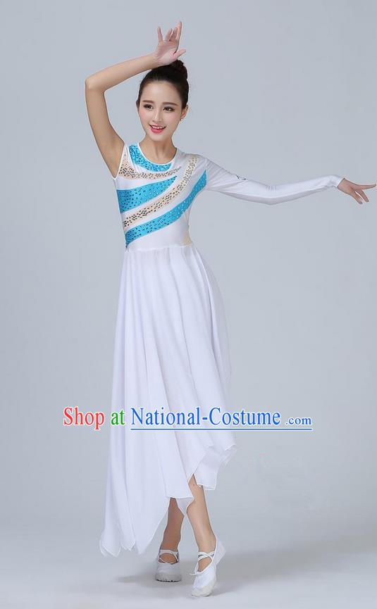 Traditional Modern Dancing Compere Costume, Women Opening Classic Chorus Singing Group Dance Dress, Modern Dance Classic Lotus Dance Paillette Dress for Women