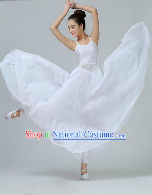 Traditional Modern Dancing Compere Costume, Women Opening Classic Chorus Singing Group Dance Dress, Modern Dance Classic Dance White Dress for Women