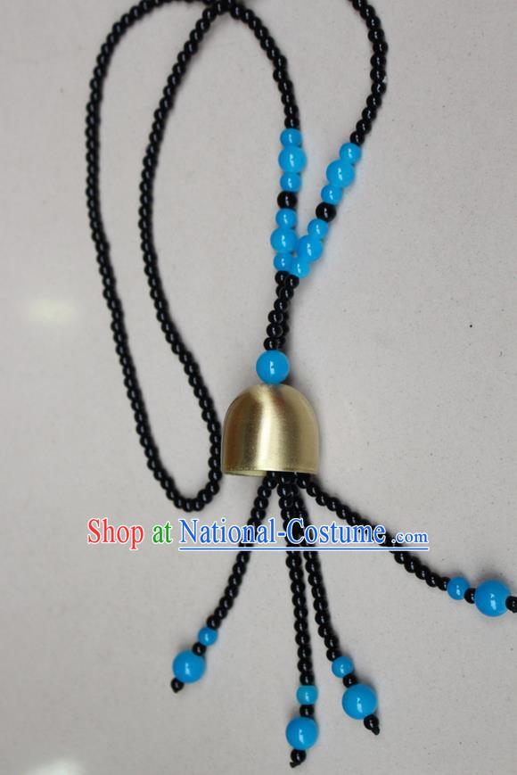 Traditional Chinese Miao Nationality Crafts Jewelry Accessory, Hmong Handmade Copper Bell Beads Tassel Pendant, Miao Ethnic Minority Avoid Evil Necklace Accessories Sweater Chain Pendant for Women