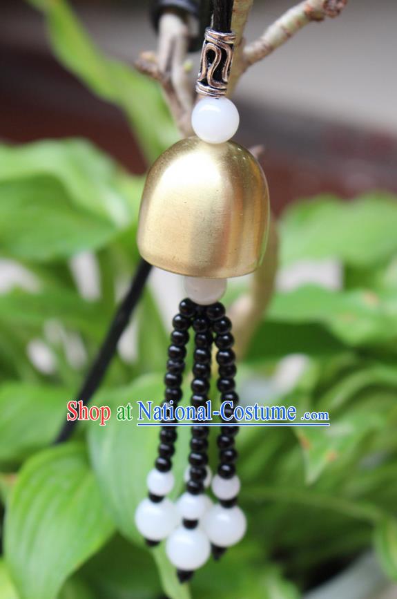 Traditional Chinese Miao Nationality Crafts Jewelry Accessory, Hmong Handmade Copper Bell Beads Tassel Pendant, Miao Ethnic Minority Avoid Evil Necklace Accessories Sweater Chain Pendant for Women