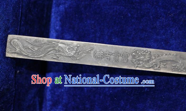 Traditional Chinese Miao Nationality Crafts Accessory, Hmong Handmade Miao Silver Dragon-Phoenix Paper Weight, Miao Ethnic Minority Palace Silver Paperweight