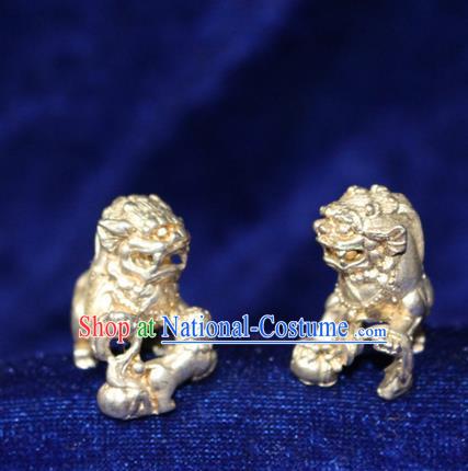 Traditional Chinese Miao Nationality Crafts Accessory, Hmong Handmade Miao Silver Double Lions Paper Weight, Miao Ethnic Minority Palace Silver Paperweight