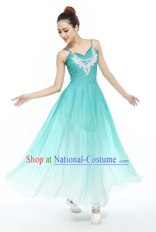 Traditional Modern Dancing Compere Costume, Women Opening Classic Chorus Singing Group Dance Dress, Modern Dance Classic Ballet Dance Blue Crystal Dress for Women