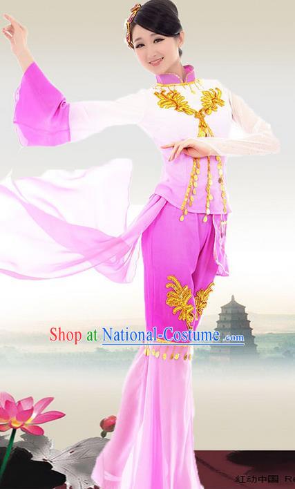 Traditional Chinese Yangge Fan Dancing Costume, Folk Dance Yangko Blouse and Pants Uniforms, Classic Umbrella Dance Elegant Dress Drum Dance Pink Clothing for Women