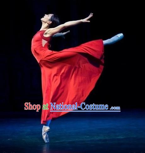 Traditional Modern Dancing Compere Costume, Women Opening Classic Chorus Singing Group Dance Dress, Modern Dance Classic Ballet Dance Red Dress for Women