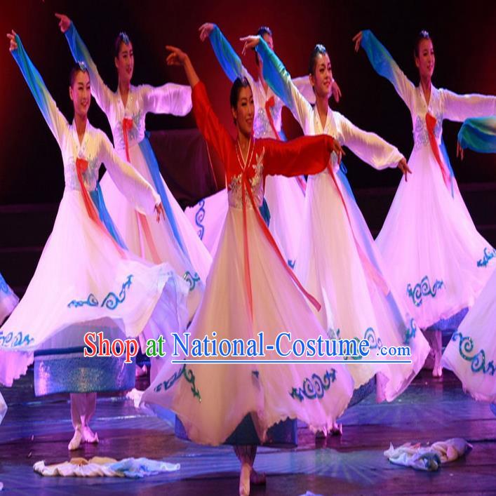 Traditional Chinese Korean Nationality Dancing Costume, Folk Dance Ethnic Koreans Dress Palace Princess Uniform, Chinese Koreans Minority Nationality Dancing Clothing for Women