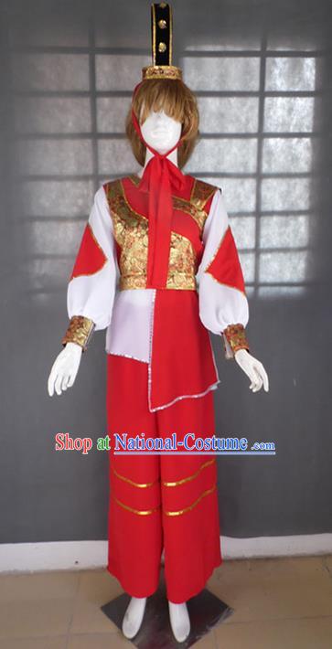 Traditional Chinese Yangge Fan Dancing Costume, Folk Dance Yangko Uniforms, Classic Hua Mulan General Dance Elegant Dress Drum Dance Clothing for Women