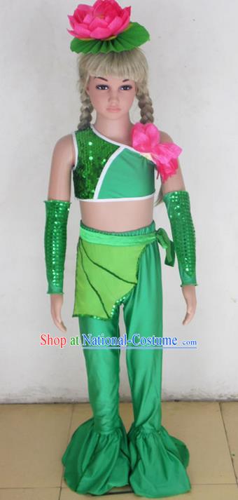 Traditional Chinese Yangge Fan Dancing Costume, Children Folk Dance Yangko Uniforms, Classic Lotus Dance Elegant Dress Drum Dance Clothing for Kids