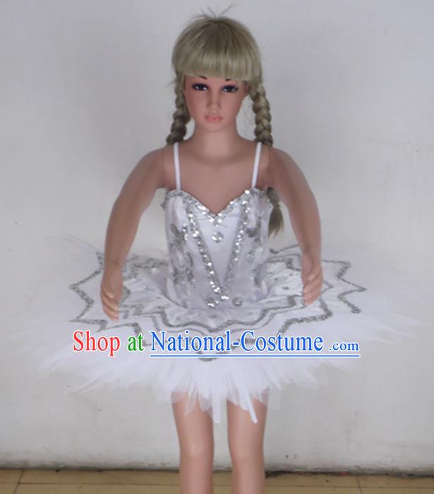 Traditional Modern Dancing Compere Costume, Children Opening Classic Chorus Singing Group Dance Bubble Dress Tu Tu Dancewear, Modern Dance Classic Ballet Dance White Veil Dress for Kids