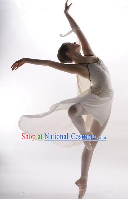 Traditional Modern Dancing Compere Costume, Opening Classic Chorus Singing Group Dance Bubble Dress Tu Tu Dancewear, Modern Dance Classic Ballet Dance White Elegant Dress for Women