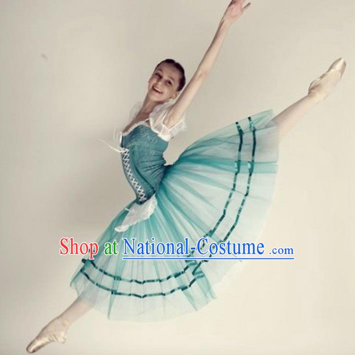 Traditional Modern Dancing Compere Costume, Opening Classic Chorus Singing Group Dance Bubble Dress Tu Tu Dancewear, Modern Dance Classic Ballet Dance Blue Elegant Dress for Women