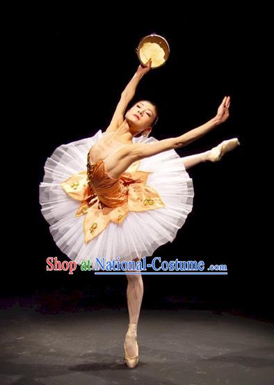 Traditional Modern Dancing Compere Costume, Opening Classic Chorus Singing Group Dance Bubble Dress Tu Tu Dancewear, Modern Dance Classic Ballet Dance White Elegant Dress for Women