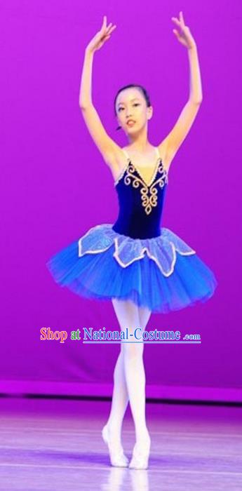 Traditional Modern Dancing Compere Costume, Opening Classic Chorus Singing Group Dance Bubble Dress Tu Tu Dancewear, Modern Dance Classic Ballet Dance Blue Elegant Veil Dress for Women