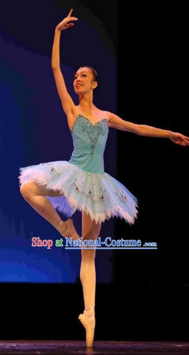 Traditional Modern Dancing Compere Costume, Opening Classic Chorus Singing Group Dance Bubble Dress Tu Tu Dancewear, Modern Tutu Dance Classic Ballet Dance Blue Elegant Veil Dress for Women