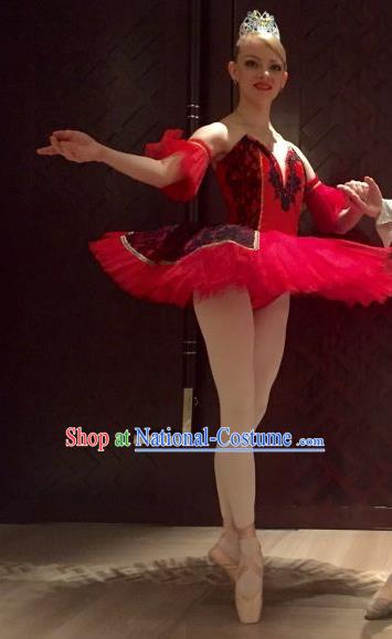 Traditional Modern Dancing Compere Costume, Children Opening Classic Chorus Singing Group Dance Bubble Dress Tu Tu Dancewear, Modern Dance Classic Ballet Dance Red Veil Dress for Kids