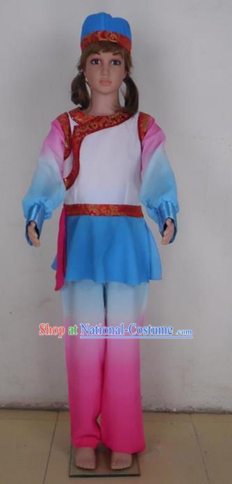 Traditional Chinese Yangge Fan Dancing Costume, Folk Dance Yangko Blouse and Pants Uniforms, Classic Lotus Solo Dance Elegant Dress Drum Dance Clothing for Kids