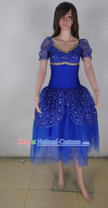 Traditional Modern Dancing Compere Costume, Female Opening Classic Chorus Singing Group Dance Blue Bubble Dress Tu Tu Dancewear, Modern Dance Classic Ballet Dance Elegant Dress for Women