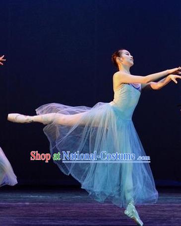 Traditional Modern Dancing Compere Costume, Female Opening Classic Chorus Singing Group Dance Blue Bell Dress Tu Tu Dancewear, Modern Dance Classic Ballet Dance Elegant Dress for Women