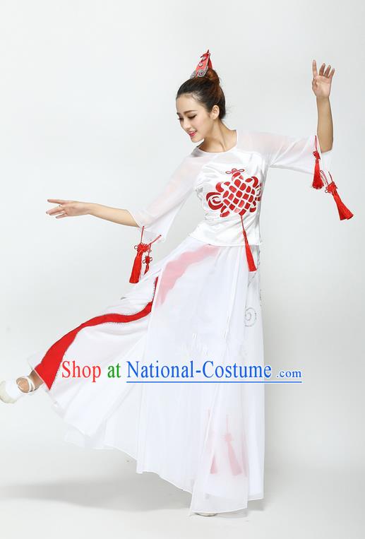 Traditional Chinese Yangge Fan Dancing Costume, Folk Dance Yangko Chinese Knot Tassel Uniforms, Classic Umbrella Dance Elegant Dress Drum Dance Clothing for Women