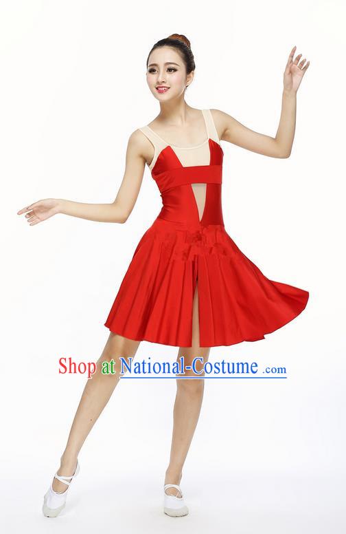 Traditional Modern Dancing Costume, Female Opening Classic Chorus Singing Group Dance Red Big Swing Dress Tu Tu Dancewear, Modern Dance Classic Ballet Dance Elegant Dress for Women