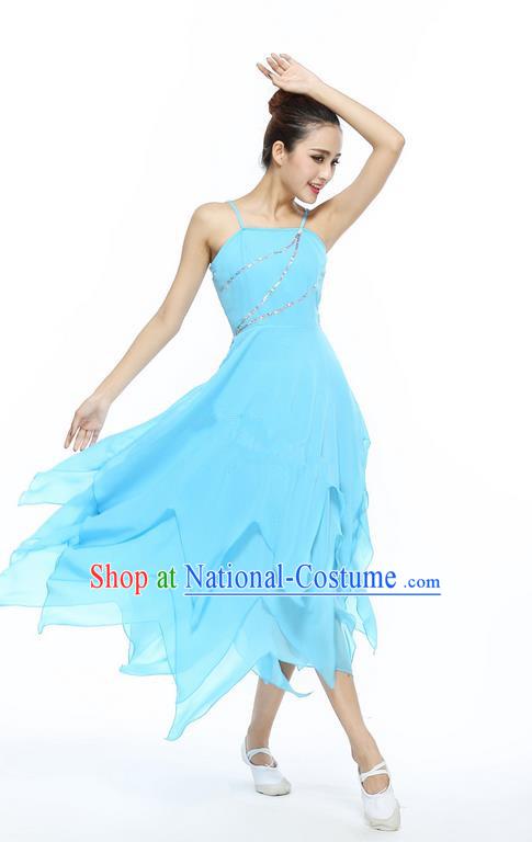 Traditional Modern Dancing Compere Costume, Female Opening Classic Chorus Singing Group Dance Blue Ballet Dancewear, Modern Dance Dress Classic Latin Dance Elegant Clothing for Women