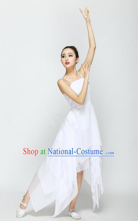 Traditional Modern Dancing Compere Costume, Female Opening Classic Chorus Singing Group Dance White Ballet Dancewear, Modern Dance Big Swing Dress Classic Latin Dance Elegant Clothing for Women