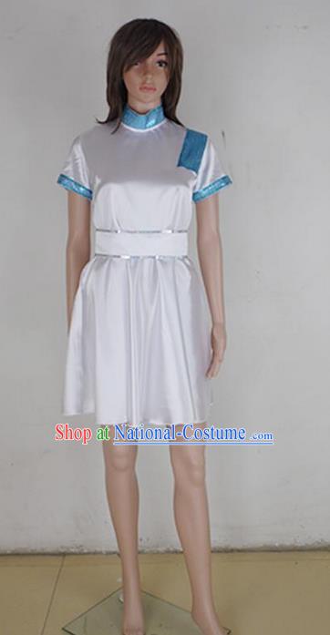 Traditional Modern Dancing Costume, Female Opening Classic Chorus Singing Group Dance Blue Dress Performance Nurse Dancewear, Modern Dance Dress Classic Latin Dance Elegant Clothing for Women