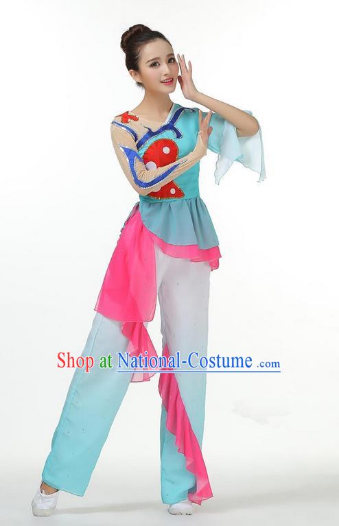 Traditional Chinese Yangge Fan Dancing Costume, Folk Dance Yangko Mandarin Sleeve Blouse and Pants Butterfly Uniforms, Classic Lotus Dance Elegant Dress Drum Dance Clothing for Women