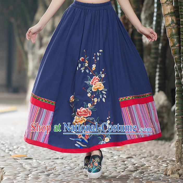 Traditional Ancient Chinese Tangsuit Skirt Costume, Elegant Hanfu Dress, China National Tang Suit Embroidered Blue Bust Skirt for Women