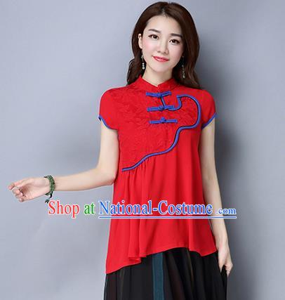 Traditional Ancient Chinese National Costume, Elegant Hanfu Shirt, China Tang Suit Mandarin Collar Red Blouse Cheongsam Upper Outer Garment Clothing for Women