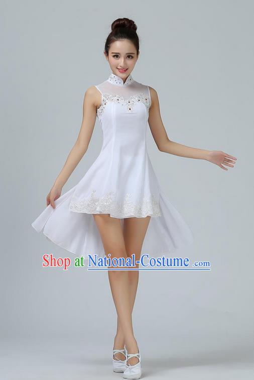 Traditional Modern Dancing Costume, Opening Classic Chorus Singing Group Dance White Dress, Modern Dance Classic Ballet Dance Latin Dance Dress for Women