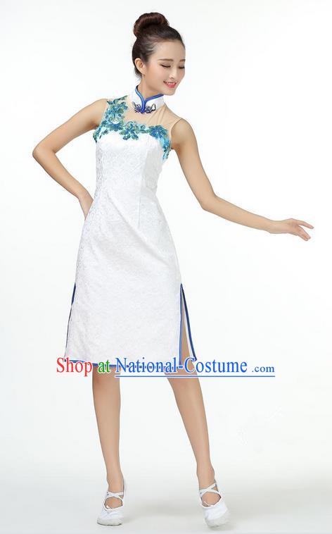 Traditional Modern Dancing Costume, Chinese Style Opening Classic Chorus Singing Group Dance Cheongsam Dress, Modern Dance Classic Ballet Dance Latin Dance Dress for Women