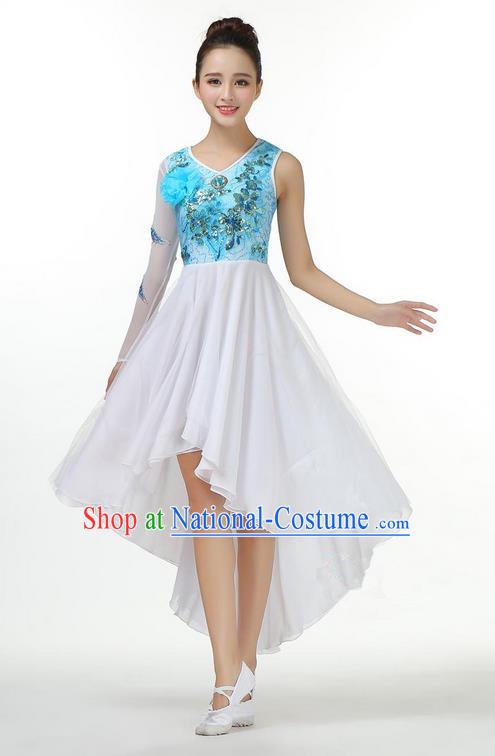 Traditional Modern Dancing Costume, Opening Classic Chorus Singing Group Dance Big Swing Blue Short Dress, Modern Dance Classic Ballet Dance Latin Dance Dress for Women