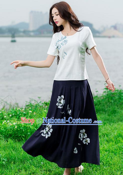 Traditional Ancient Chinese National Skirt Costume, Elegant Hanfu Painting Peony Long Dress, China Tang Suit Cotton Black Bust Skirt for Women