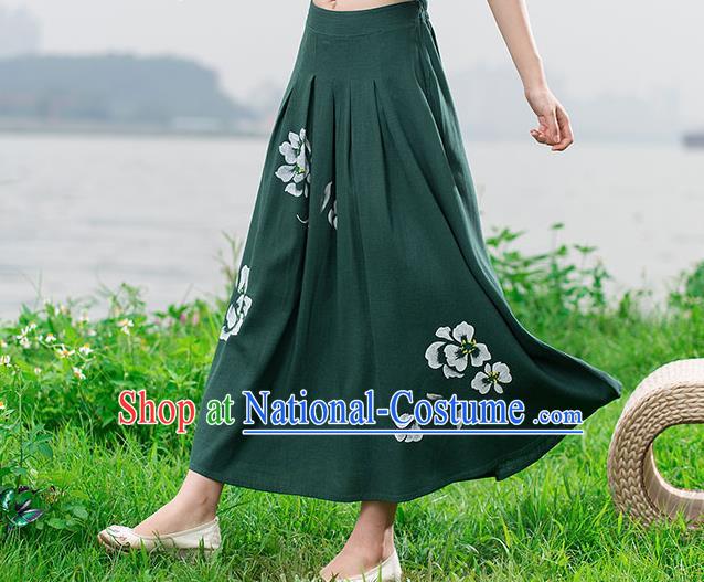 Traditional Ancient Chinese National Skirt Costume, Elegant Hanfu Painting Peony Long Dress, China Tang Suit Cotton Green Bust Skirt for Women