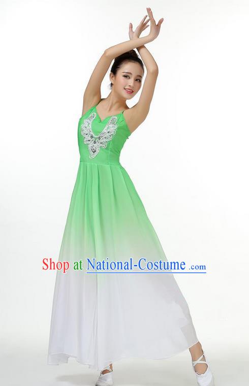 Traditional Modern Dancing Costume, Opening Classic Chorus Singing Group Dance Big Swing Green Dress, Modern Dance Classic Ballet Dance Latin Dance Dress for Women