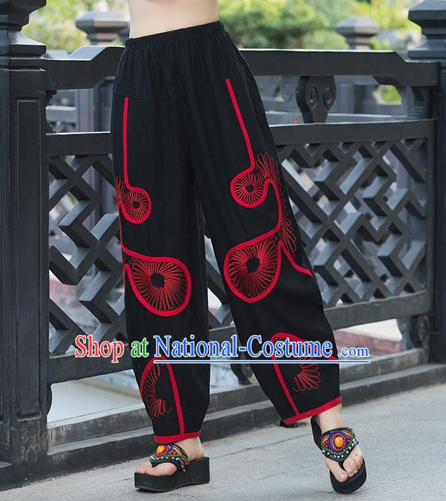 Traditional Ancient Chinese National Costume Plus Fours, Elegant Hanfu Embroidered Red Pants, China Tang Suit Cotton Bloomers for Women