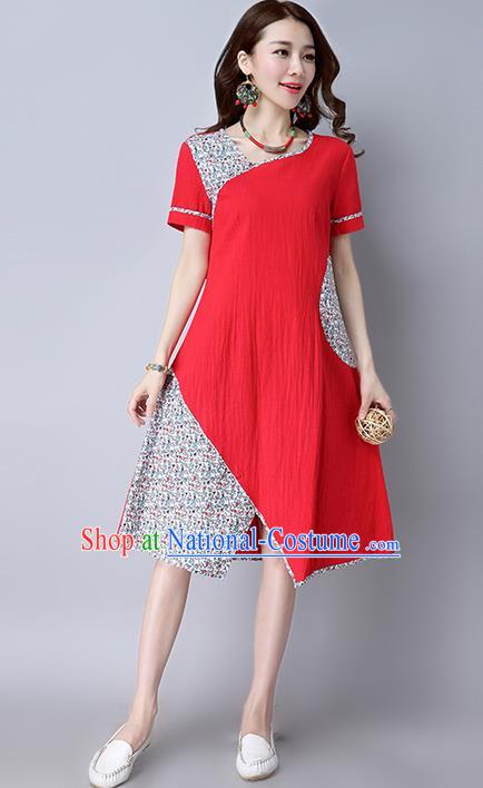 Traditional Ancient Chinese National Costume, Elegant Hanfu Printing Dress, China National Minority Tang Suit Cheongsam Upper Outer Garment Red Dress Clothing for Women