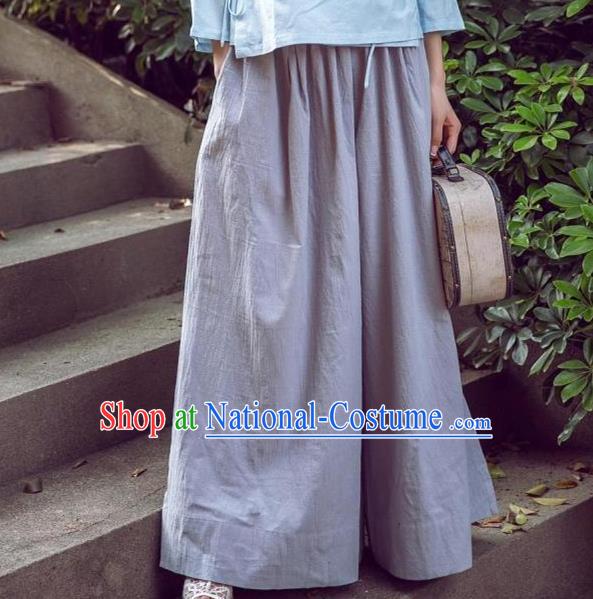 Traditional Ancient Chinese National Costume Loose Pants, Elegant Hanfu Pants, China Tang Suit Linen Grey Wide Leg Pants for Women