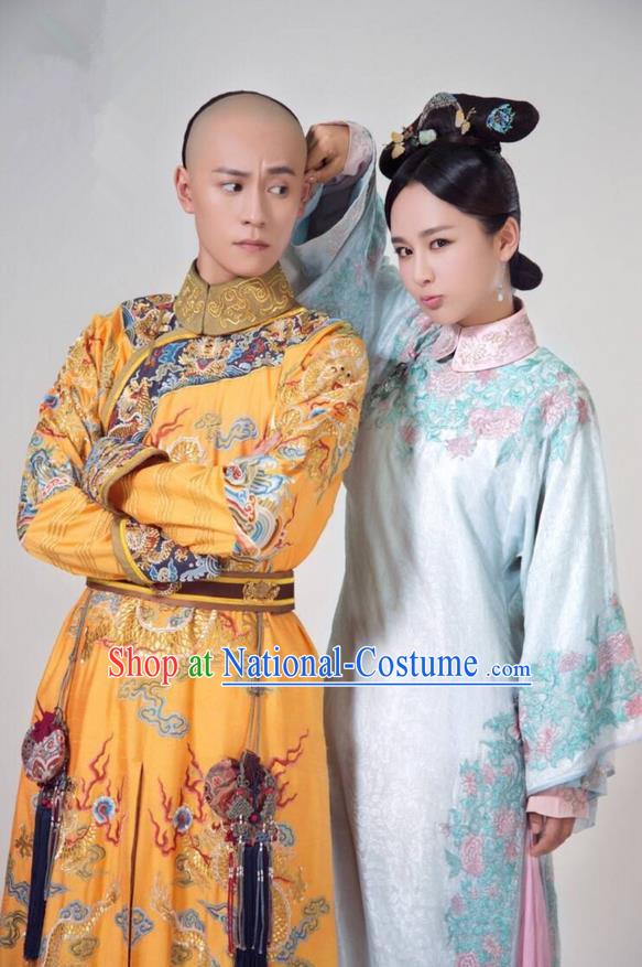 Traditional Ancient Chinese Imperial Emperor Costume, Chinese Qing Dynasty Manchu Palace Majesty Dress, Chinese Legend of Dragon Ball Mandarin King Dragon Robes, Ancient China Imperial Padishah Embroidered Clothing for Men